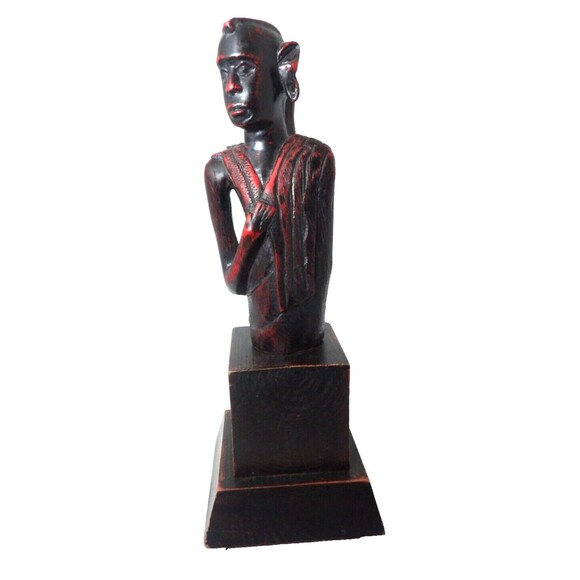 African Hand Woodcarved Idol Statue Wood Tribal Sculpture Bust Exotic Janus ? - Picture 2 of 11